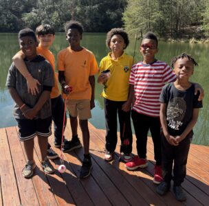 Campers on the lake dock